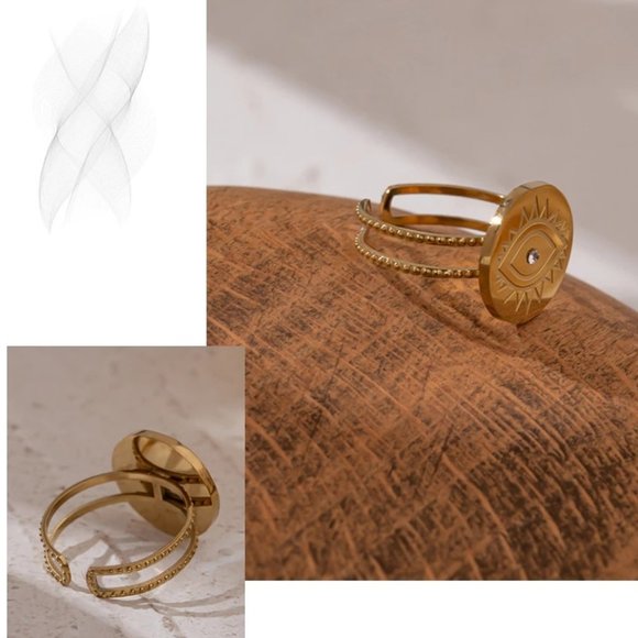 New 18K Gold Plated Diamond Eye Adjustable Ring - Picture 6 of 7
